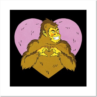 Bigfoot monster and heart Posters and Art